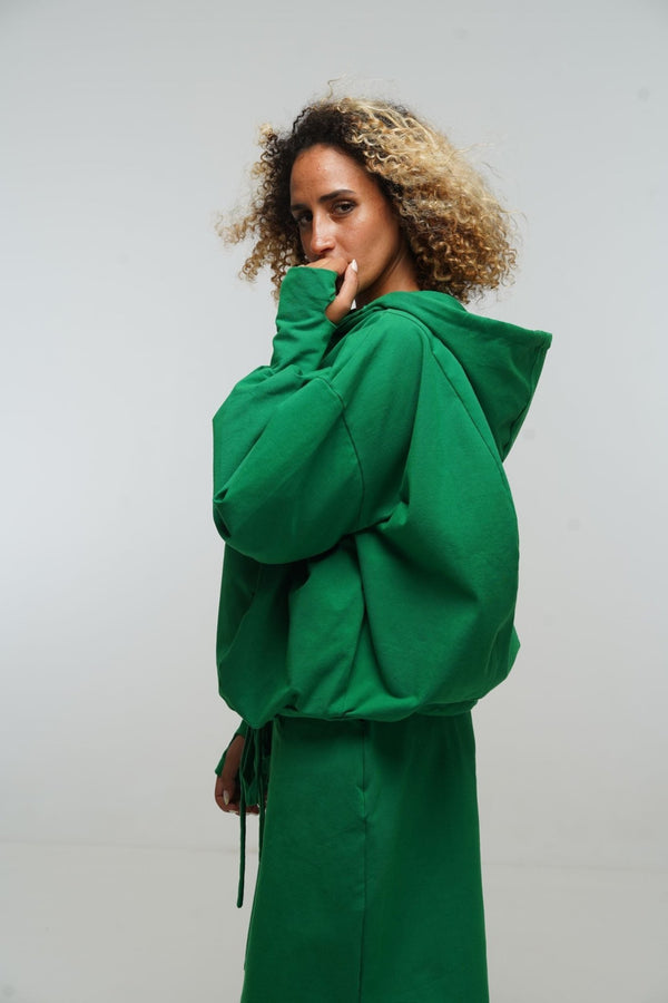 Oversized Balloon Hoodie with Zip in Grass Green - Manners London