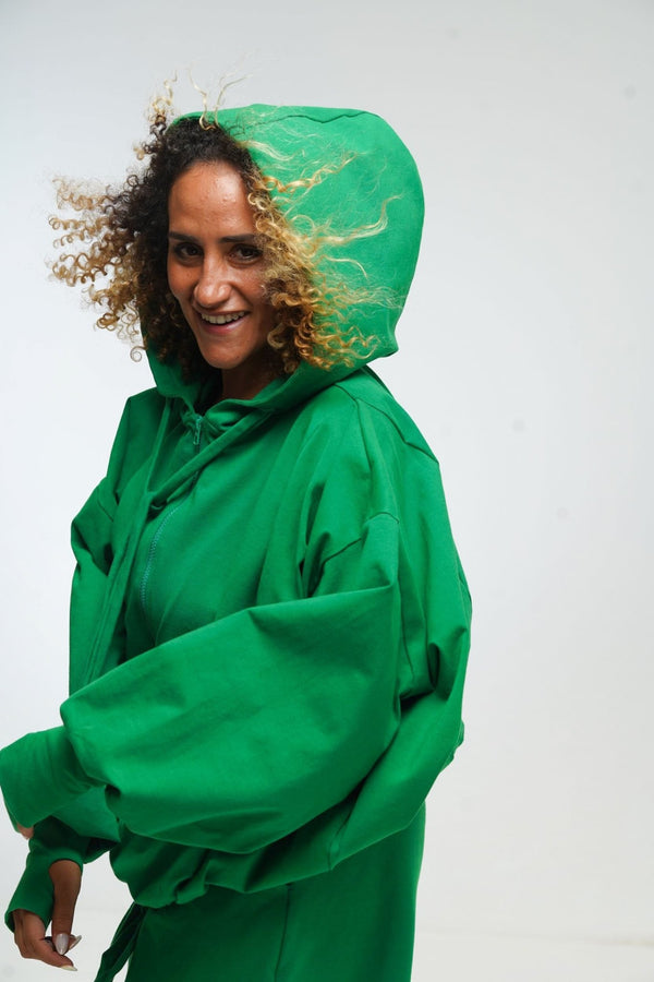 Oversized Balloon Hoodie with Zip in Grass Green - Manners London