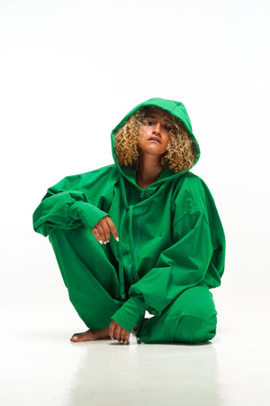 Oversized Balloon Hoodie with Zip in Grass Green - Manners London