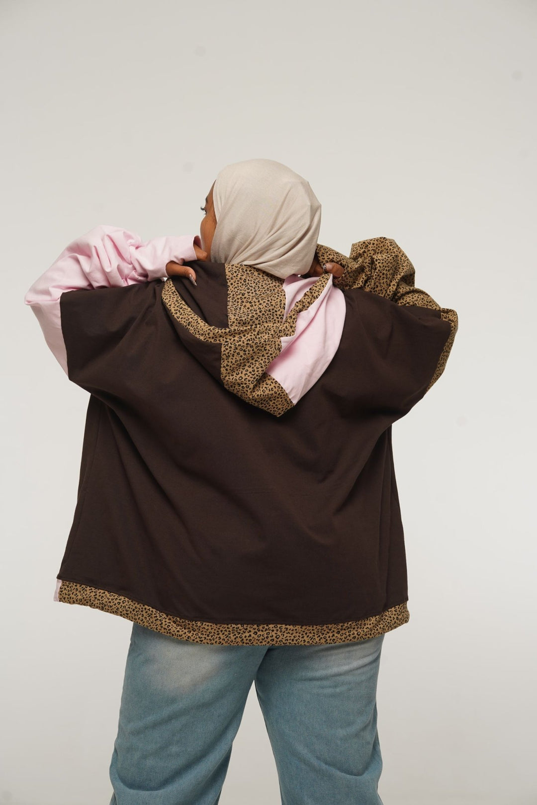 Oversized Extra Snug Hoodie in Cafe/Baby Pink/Leopard - Manners London