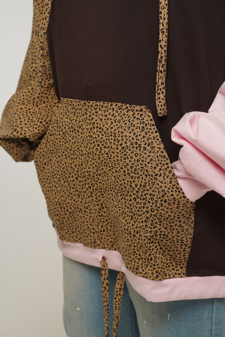 Oversized Extra Snug Hoodie in Cafe/Baby Pink/Leopard - Manners London