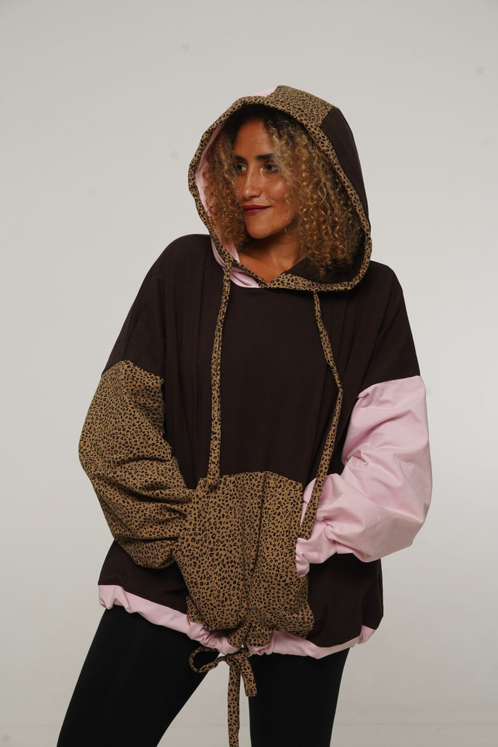 Oversized Extra Snug Hoodie in Cafe/Baby Pink/Leopard - Manners London