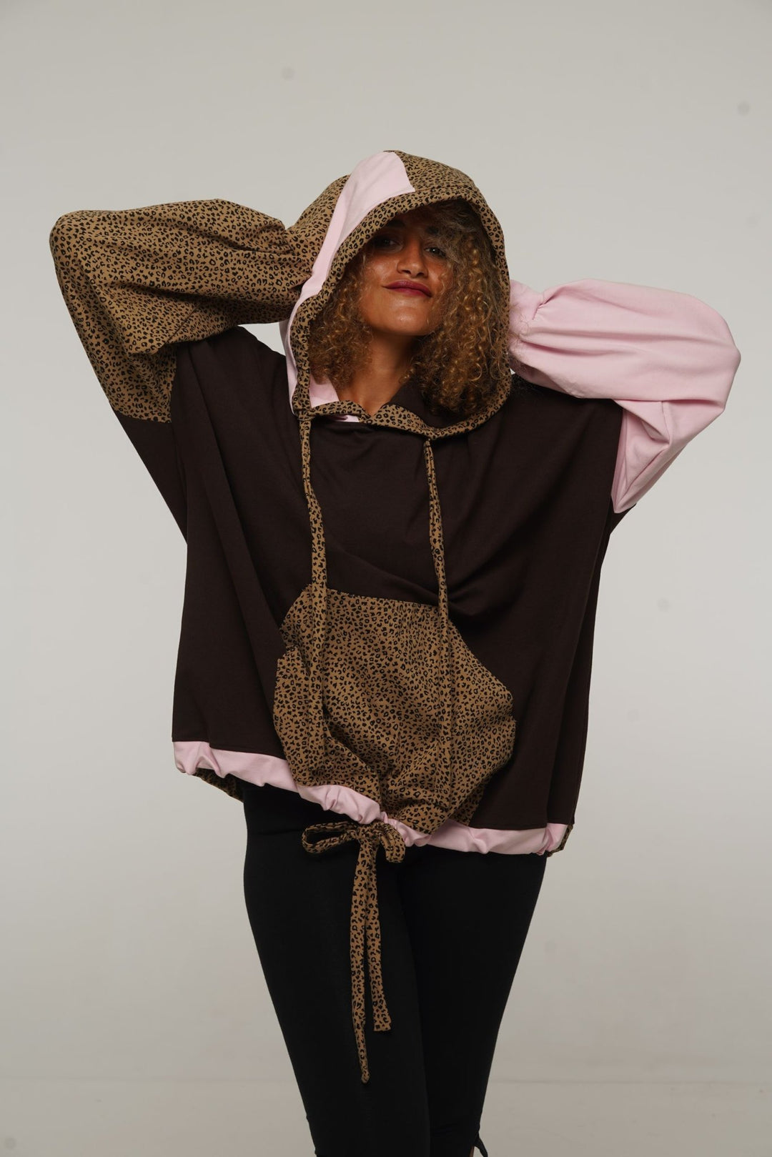 Oversized Extra Snug Hoodie in Cafe/Baby Pink/Leopard - Manners London