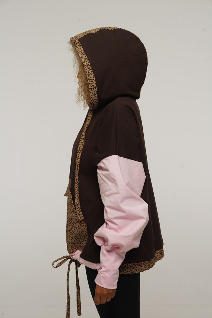 Oversized Extra Snug Hoodie in Cafe/Baby Pink/Leopard - Manners London