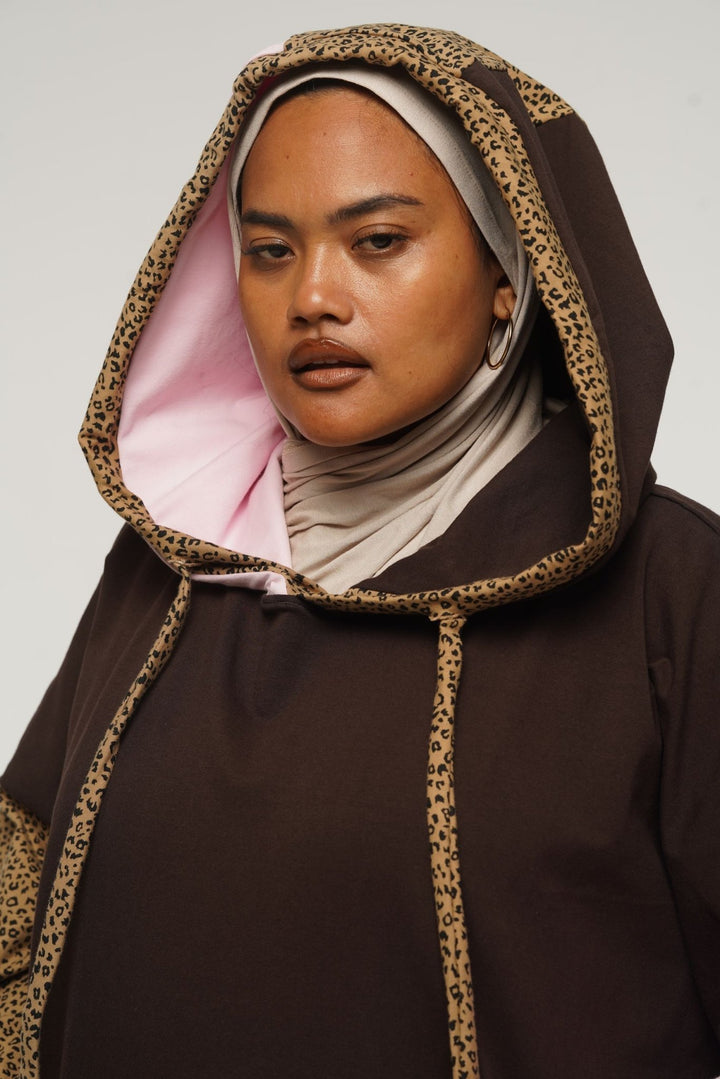 Oversized Extra Snug Hoodie in Cafe/Baby Pink/Leopard - Manners London