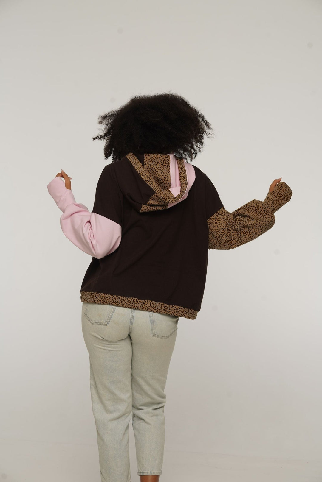 Oversized Extra Snug Hoodie in Cafe/Baby Pink/Leopard - Manners London