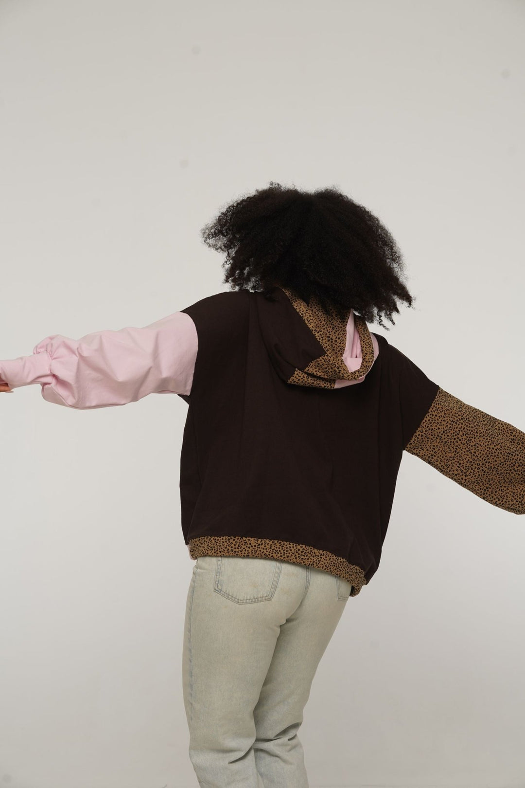 Oversized Extra Snug Hoodie in Cafe/Baby Pink/Leopard - Manners London