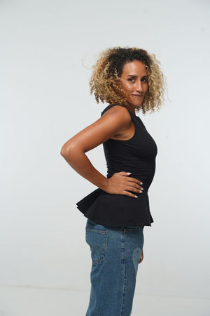 Peplum Boat Neck top With Pockets in Black - Manners London