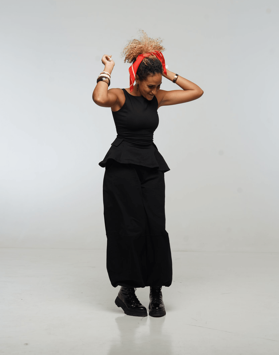 Peplum Boat Neck top With Pockets in Black - Manners London