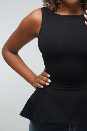 Peplum Boat Neck top With Pockets in Black - Manners London