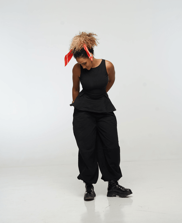 Peplum Boat Neck top With Pockets in Black - Manners London