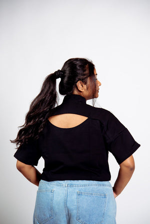 Popper Mid Crop short sleeved shirt in Black - Manners London