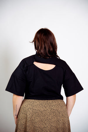 Popper Mid Crop short sleeved shirt in Black - Manners London