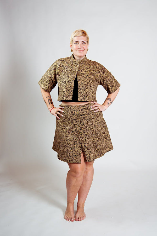 Popper Mini Skirt in Classic Leopard - Manners London