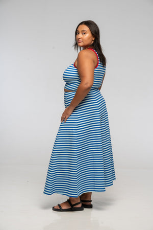 Popper Skirt Midi in Blue / Mint Stripe - Manners London