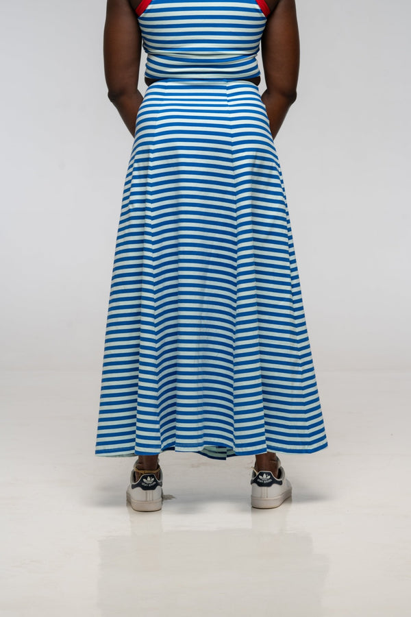 Popper Skirt Midi in Blue / Mint Stripe - Manners London