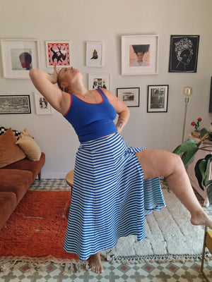 Popper Skirt Midi in Blue / Mint Stripe - Manners London