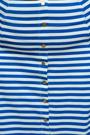 Popper Skirt Midi in Blue / Mint Stripe - Manners London