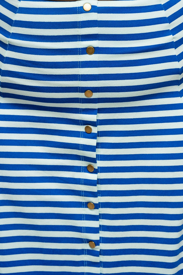 Popper Skirt Midi in Blue / Mint Stripe - Manners London