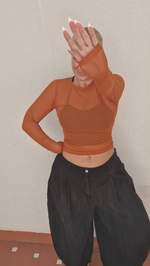 Mesh Top long sleeve in Pumpkin