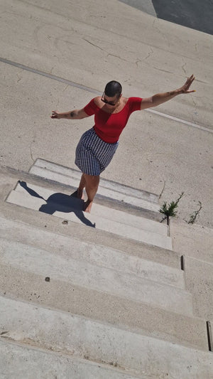 Bardot Short Sleeve Mid Crop Top in Pomegranate Red