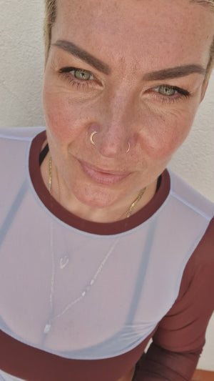 Mesh Top long sleeve in Sky and Pecan and Sky