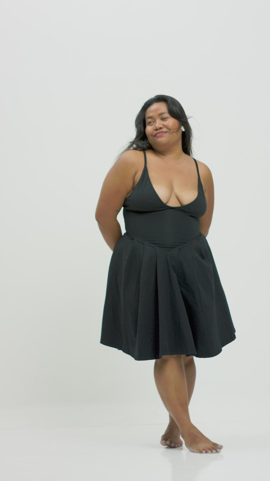 Corset Puff Dress Mini in Black (with pockets)