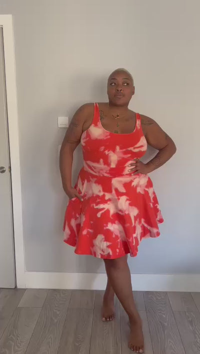 Jola Api Pocket Skater Dress and Skirt in Coral Acid Wash