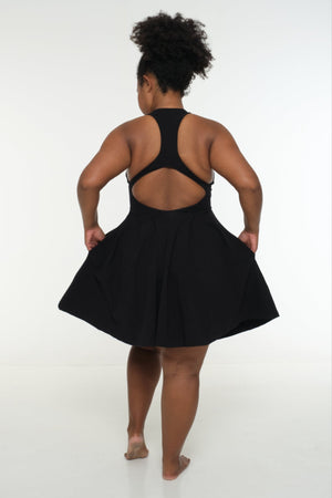 Racer Open Back Puff Dress Mini in Black - Manners London