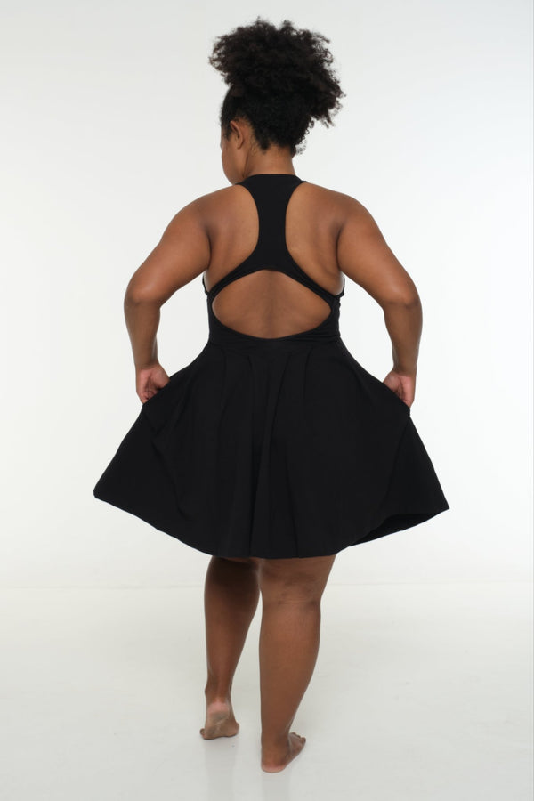Racer Open Back Puff Dress Mini in Black - Manners London