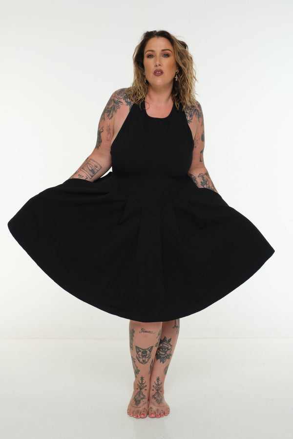 Racer Open Back Puff Dress Mini in Black - Manners London