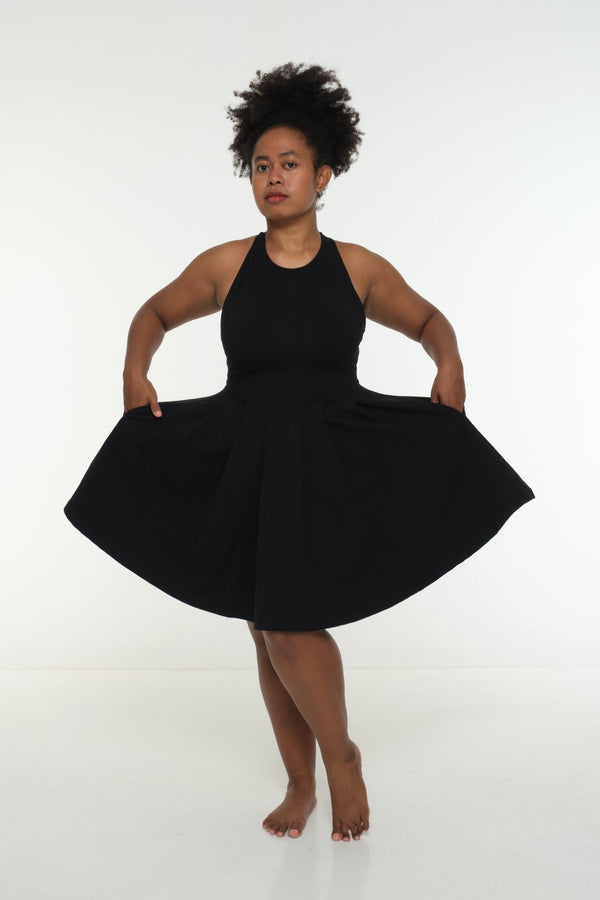 Racer Open Back Puff Dress Mini in Black - Manners London