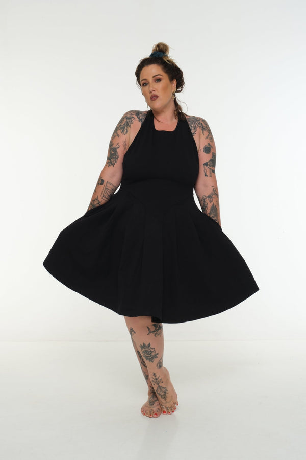 Racer Open Back Puff Dress Mini in Black - Manners London