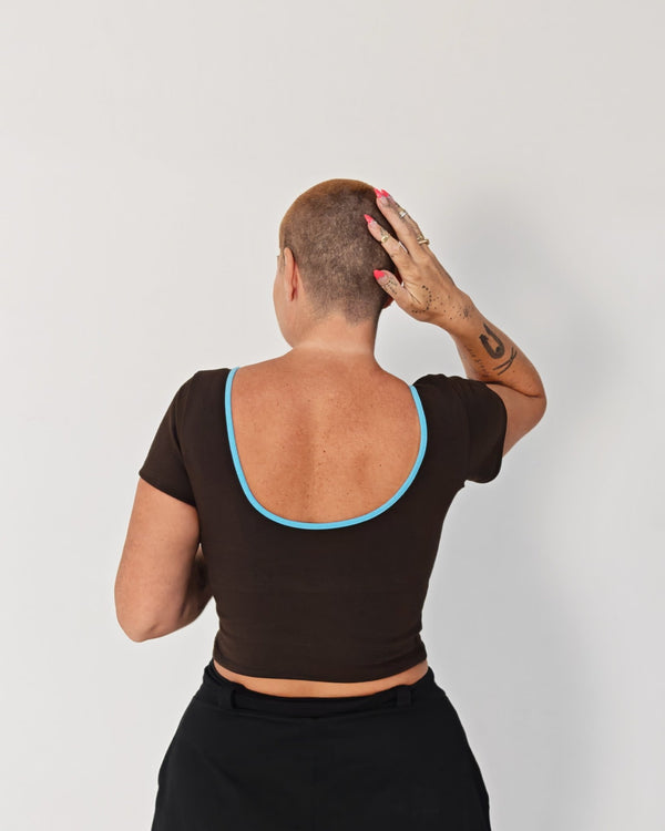 Reversible Crop Tee in Cafe (crystal seas edging) - Manners London