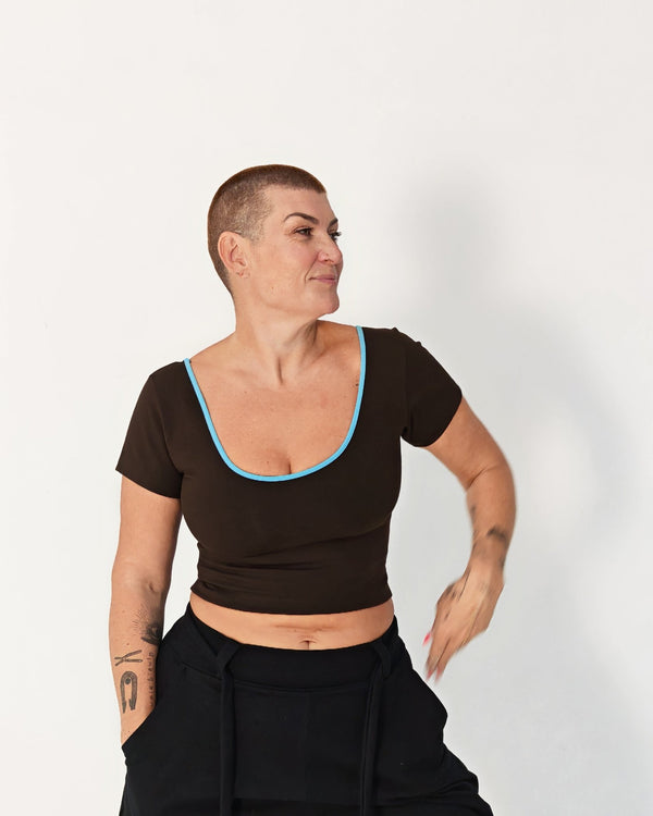 Reversible Crop Tee in Cafe (crystal seas edging) - Manners London