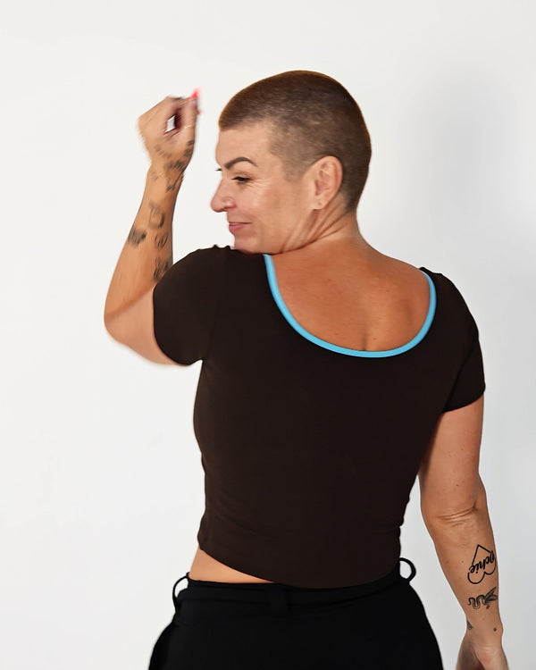 Reversible Crop Tee in Cafe (crystal seas edging) - Manners London