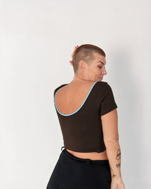 Reversible Crop Tee in Cafe (crystal seas edging) - Manners London