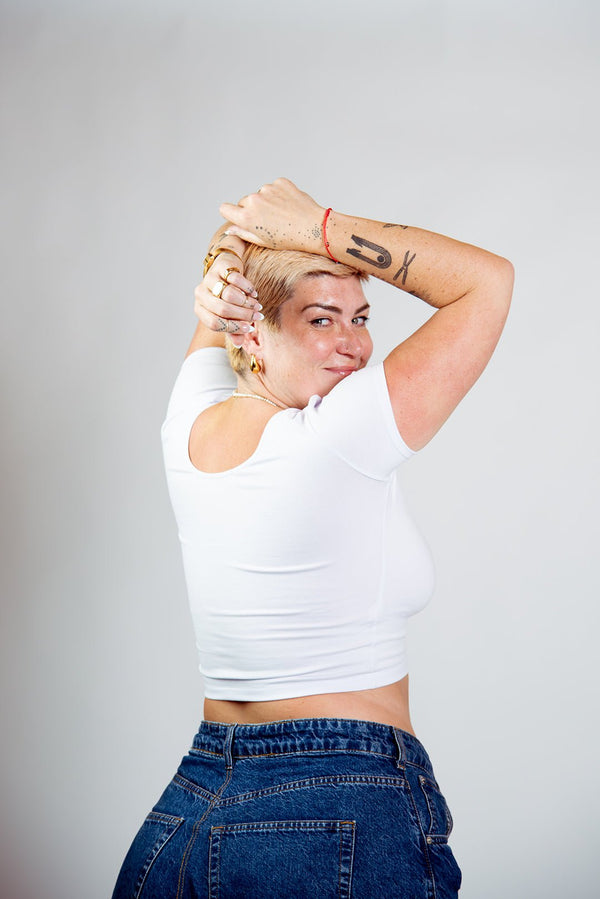 Reversible Crop Tee in White - Manners London