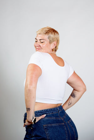 Reversible Crop Tee in White - Manners London