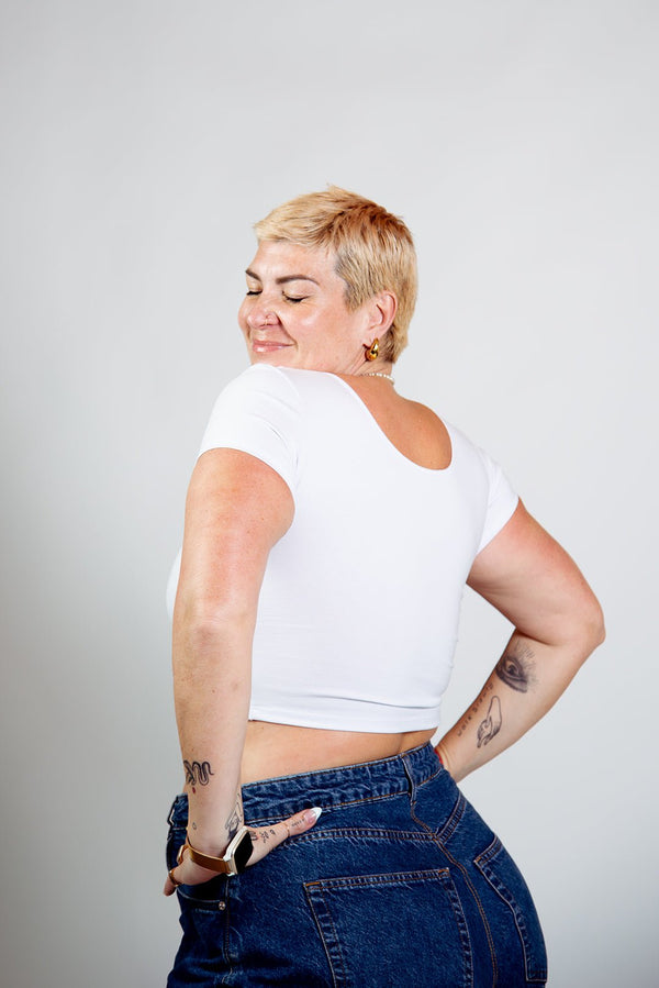 Reversible Crop Tee in White - Manners London