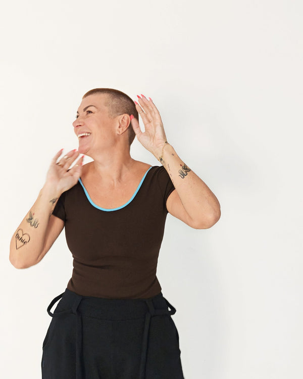 Reversible Full Length Tee in Cafe (crystal seas edging) - Manners London