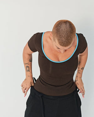 Reversible Full Length Tee in Cafe (crystal seas edging) - Manners London