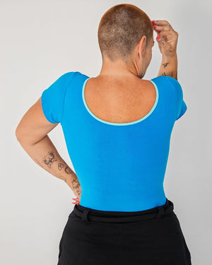 Reversible Full Length Tee in Mediterranean Blue (limpet shell edging) - Manners London