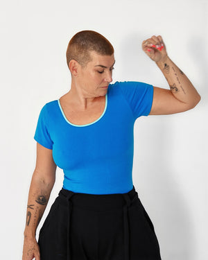 Reversible Full Length Tee in Mediterranean Blue (limpet shell edging) - Manners London