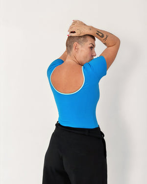 Reversible Full Length Tee in Mediterranean Blue (limpet shell edging) - Manners London