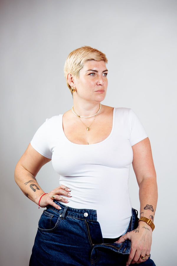 Reversible Full Length Tee Top in White - Manners London