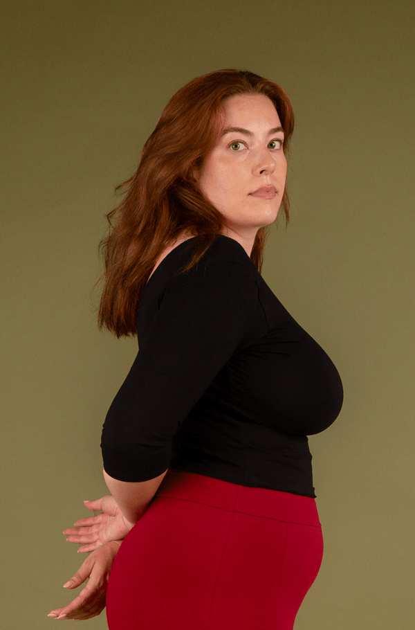 Reversible V - neck Crop Top 3/4 sleeve in Black - Manners London