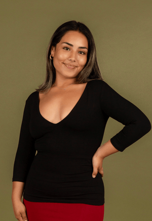 Reversible V - neck Full Length Top 3/4 sleeve in Black - Manners London