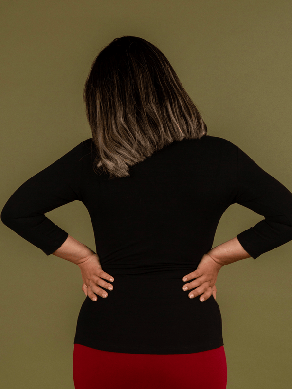 Reversible V - neck Full Length Top 3/4 sleeve in Black - Manners London