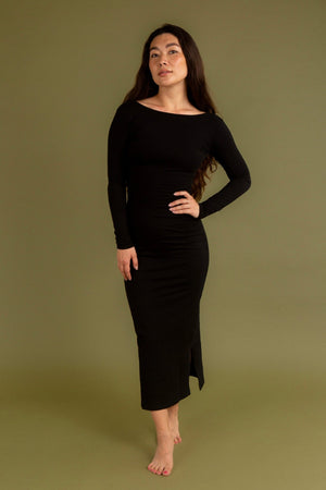 Reversible V - neck Midi Dress in Black - Manners London